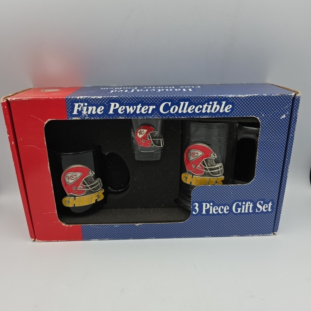 Vintage Kansas City Chiefs NFL Fine Pewter Emblem Medallion 3 piece gift set